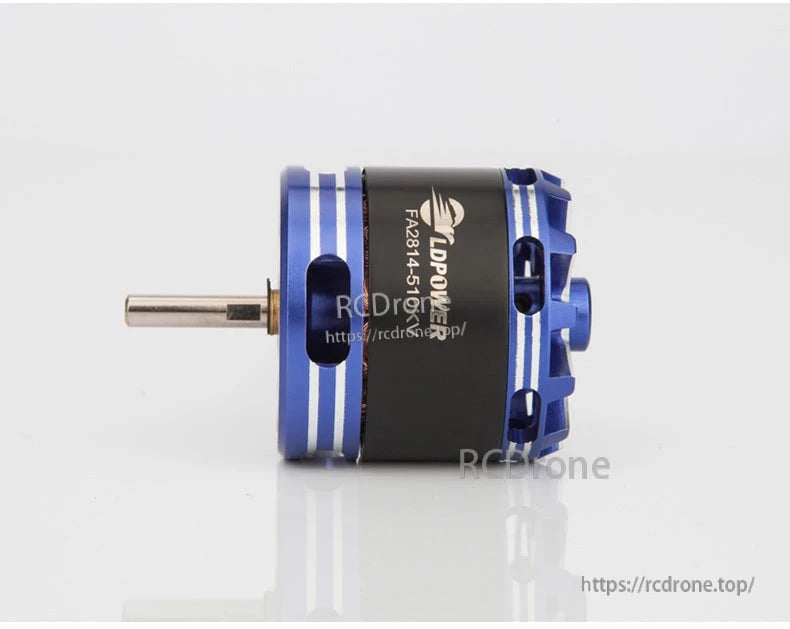 LDPOWER FA2814 880KV Airplane Brushless Motor, LDPOWER FA2814-5T 880KV brushless airplane motor with blue aluminum housing and protruding shaft