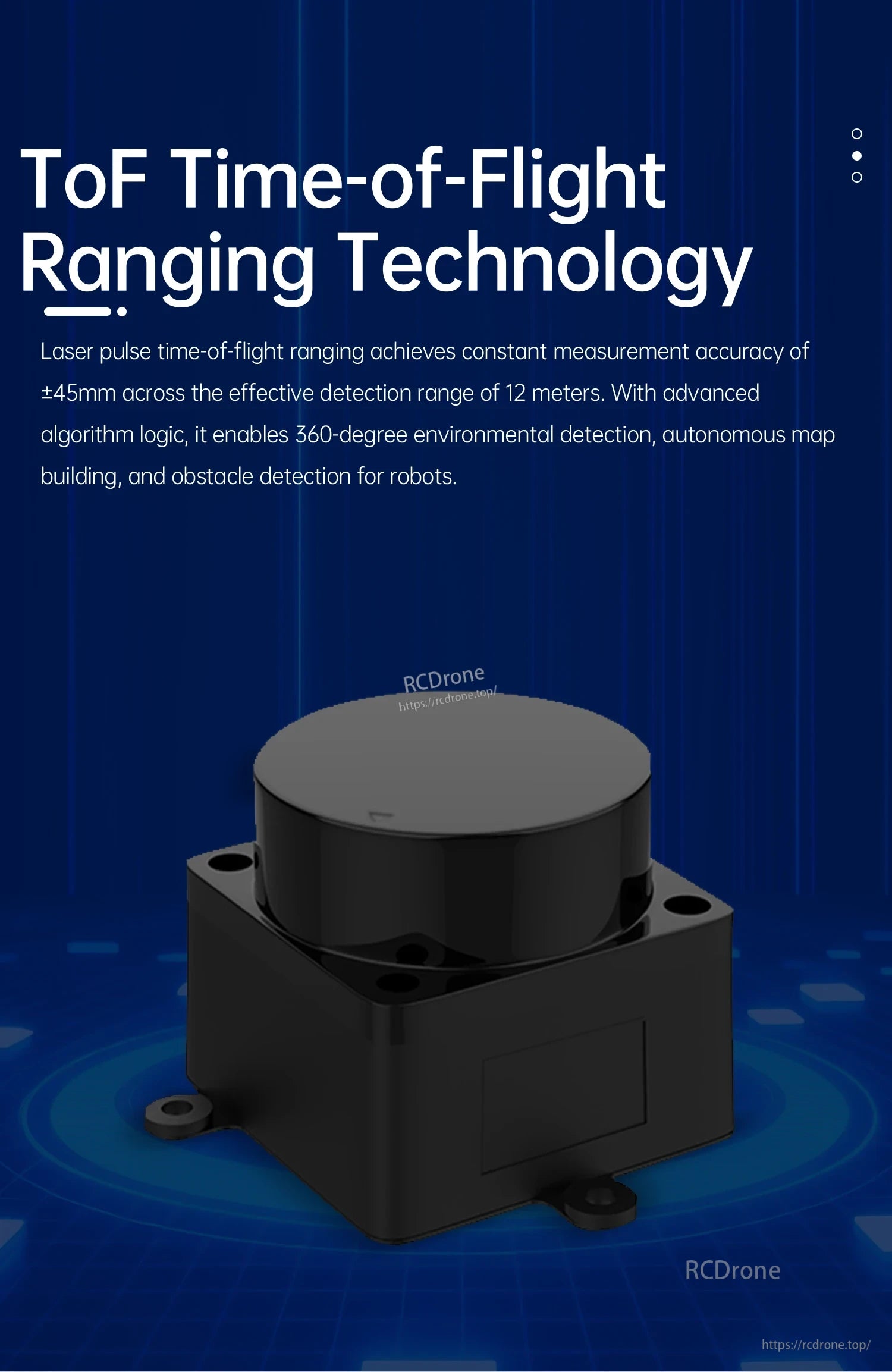 ToF time-of-flight ranging technology graphic for D500 360° LiDAR sensor module