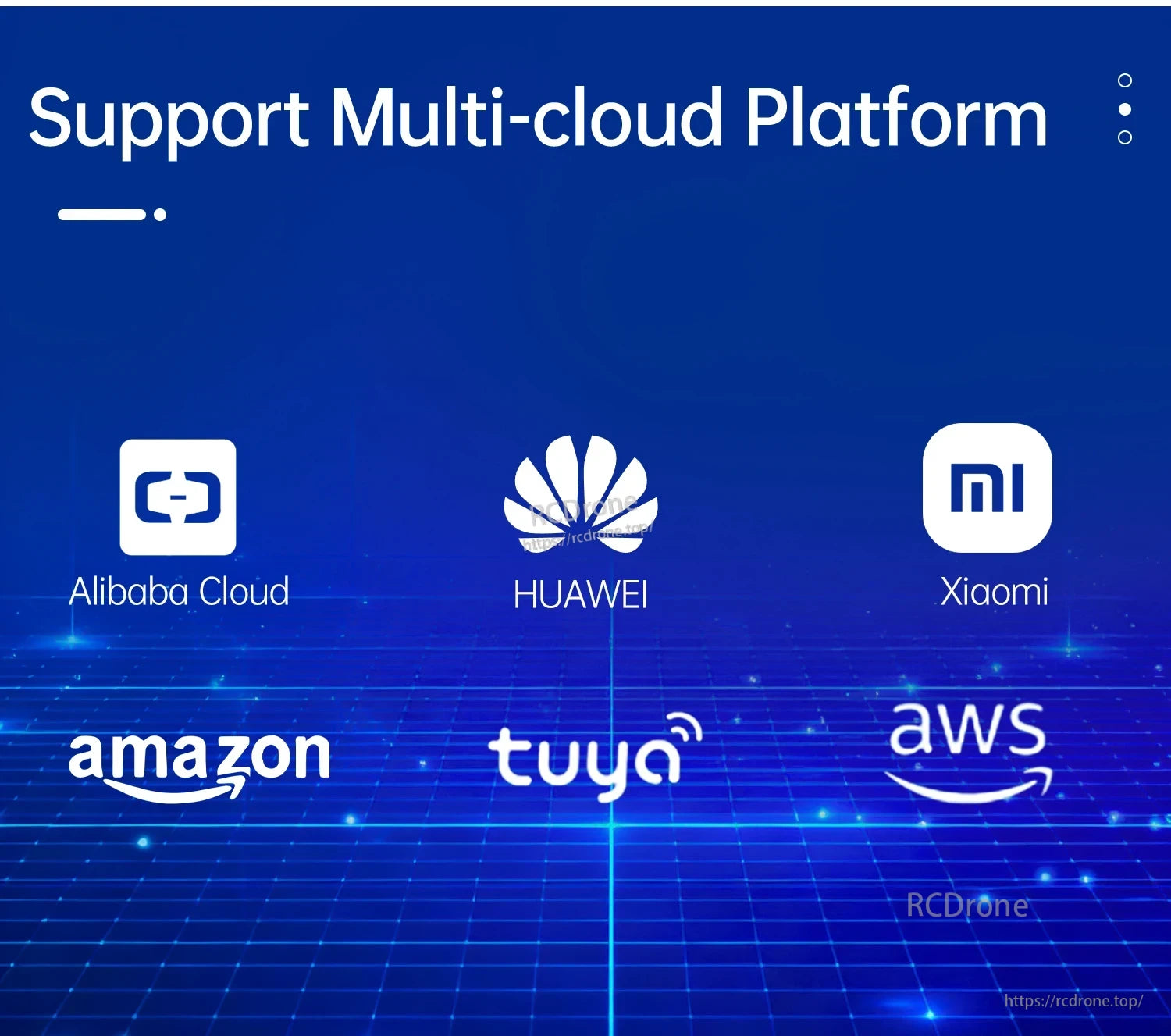 Support multi-cloud platform graphic with Alibaba Cloud, Huawei, Xiaomi, Amazon, Tuya, and AWS logos