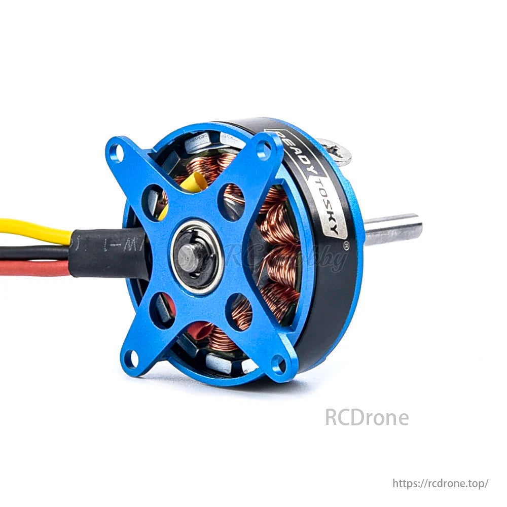 LE2204 1800KV Brushless Motor, LE2204 1800KV brushless motor for RC fixed-wing airplanes, F3P KT models, with blue casing and copper coils.