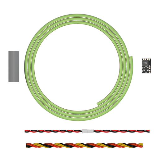 Flywoo flexible green LED strip kit with small BEC module board and twisted wire leads with connector