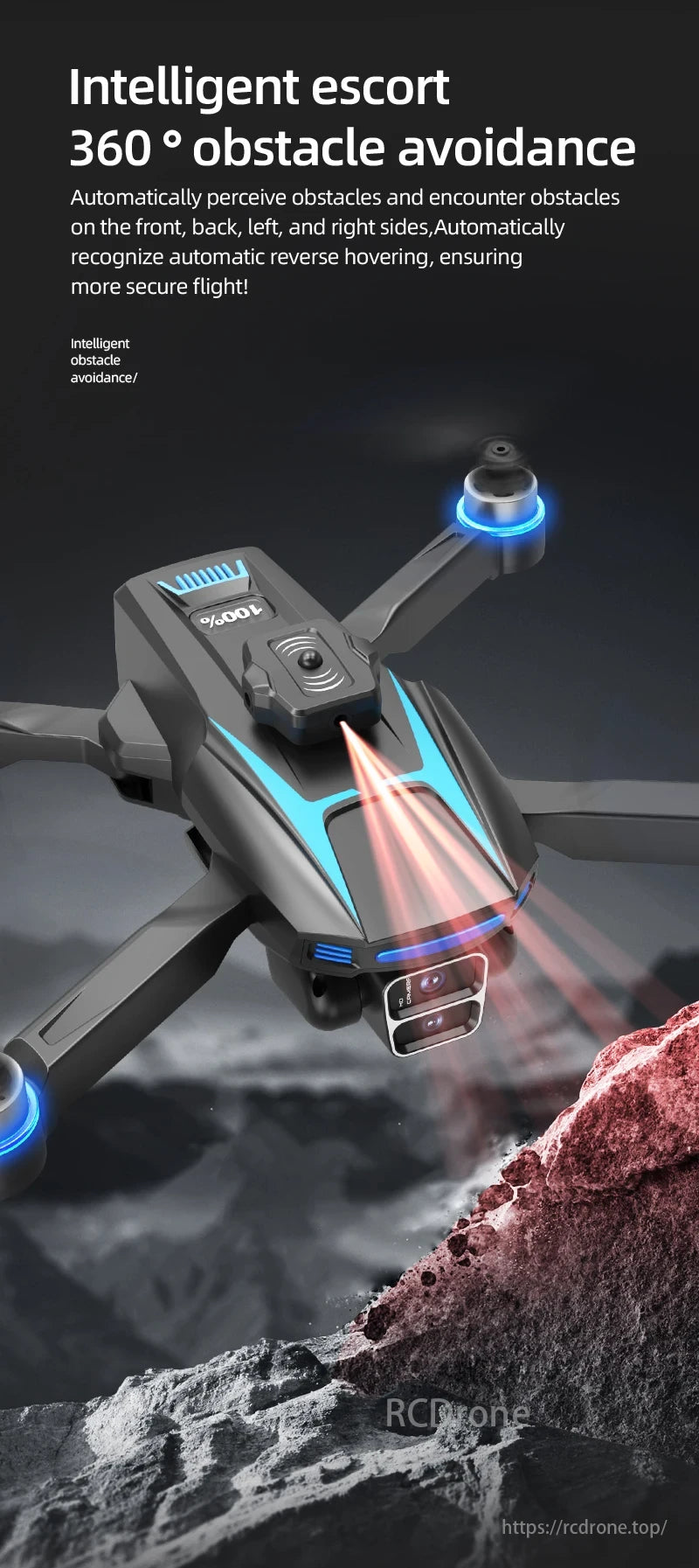 LF666 MAX Drone, Intelligent escort provides 360° obstacle avoidance, detecting and reversing automatically for secure flight.