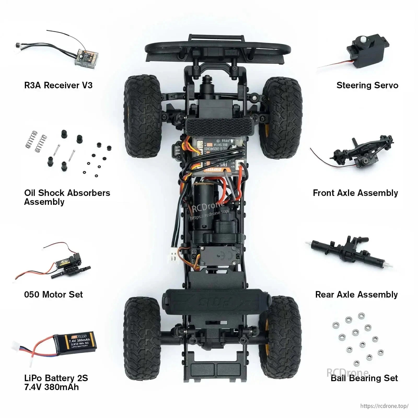 LKCOMO FMS FCX24M 1/24 Land Rover Series RC Car, The LKCOMO FMS FCX24M 1/24 RC crawler features 4WD, LiPo battery, 4-channel remote, oil shocks, and ball bearings for high-performance off-road crawling.