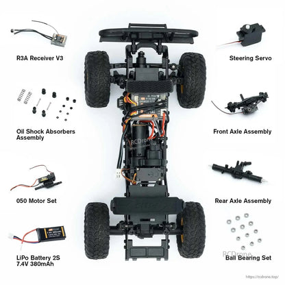 LKCOMO FMS FCX24M 1/24 Land Rover Series RC Car, The LKCOMO FMS FCX24M 1/24 RC crawler features 4WD, LiPo battery, 4-channel remote, oil shocks, and ball bearings for high-performance off-road crawling.