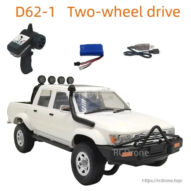 LKCOMO WPL C24/D62/D64 1/16 2.4G RC Car, D62-1 1/16 scale RC truck, 2WD, 2.4G, 4CH, 7.4V battery, 25min runtime, 35m range, ready-to-run off-road model with remote and battery included.
