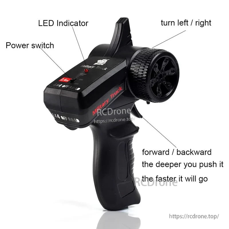 LKCOMO WPL C24/D62/D64 1/16 2.4G RC Car, RC car remote control with LED, power switch, and directional controls.