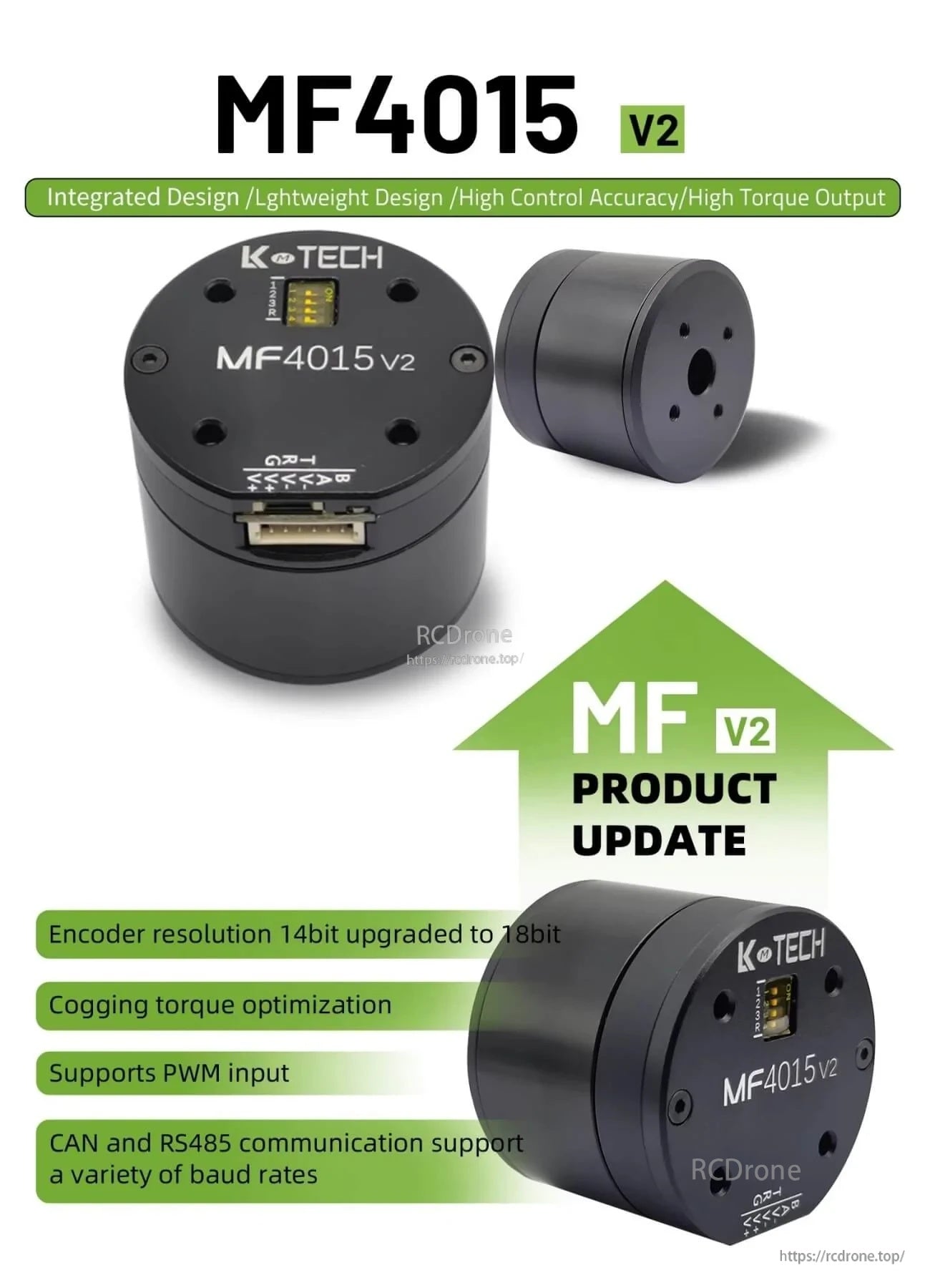 LKMTECH MF4015 V2 integrated robot motor, compact round housing with connector and ID switch