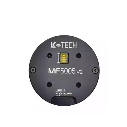 LKMTECH MF5005-V2 motor front face with status LED window, logo, and MF5005 v2 marking