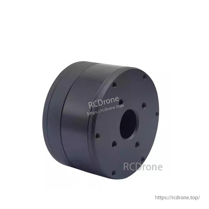 Angled rear-side view of motor with central shaft opening and evenly spaced mounting holes