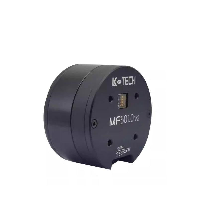 MF5010-V2 robot motor angled view showing cylindrical housing depth and front connector window