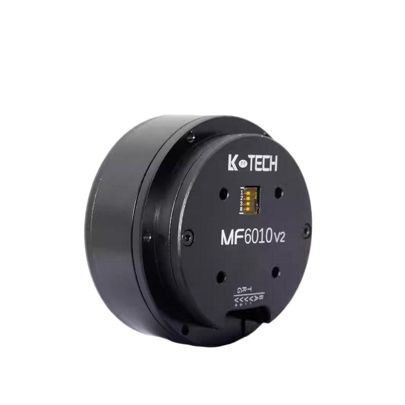 Angled view of LKMTECH MF6010-V2 motor housing showing front cover, side body, and screw holes