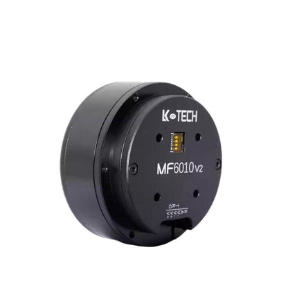 Angled view of LKMTECH MF6010-V2 motor housing showing front cover, side body, and screw holes