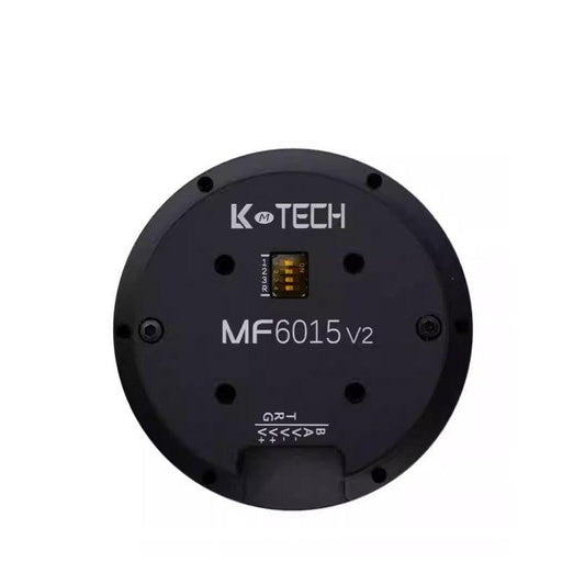 LKMTECH MF6015-V2 24V motor front face with encoder/comm port and MF6015 v2 marking