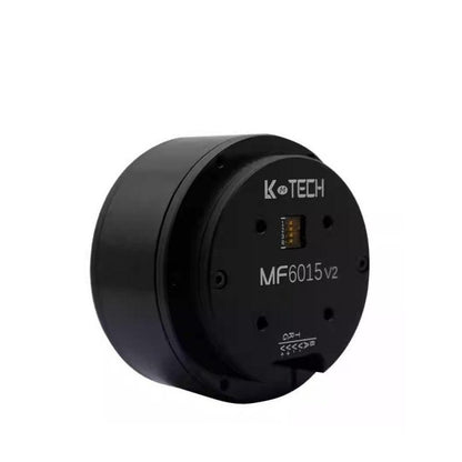 LKMTECH MF6015-V2 motor angled side view showing cylindrical housing and front plate details