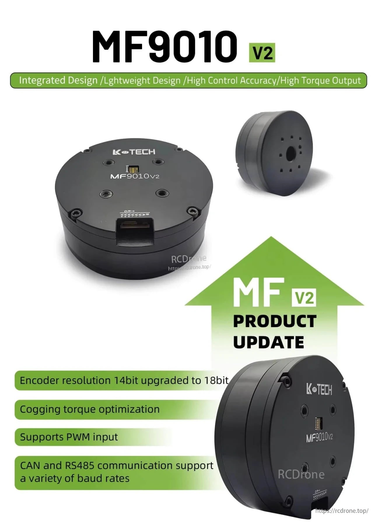 LKMTECH MF9010 V2 integrated 24V servo motor, high-torque design with 18-bit encoder and CAN/RS485