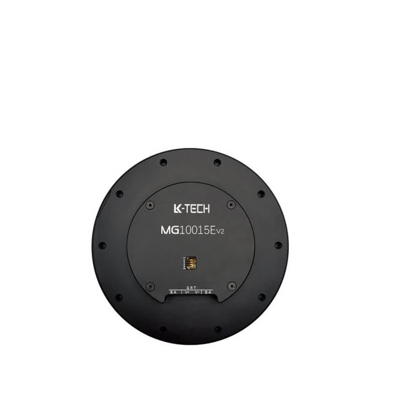 Top-down view of K-TECH MG10015E V2 motor cover with center connector and perimeter mounting screws