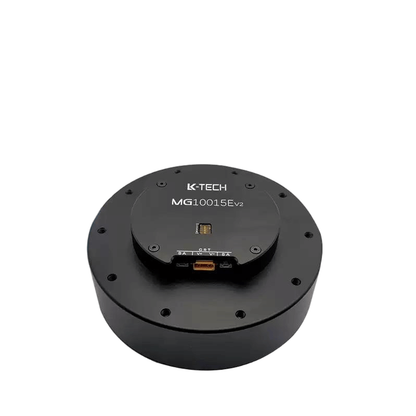 LKMTECH MG10015E-i10-V2 brushless motor with integrated reducer, top view showing labeled cover and ports
