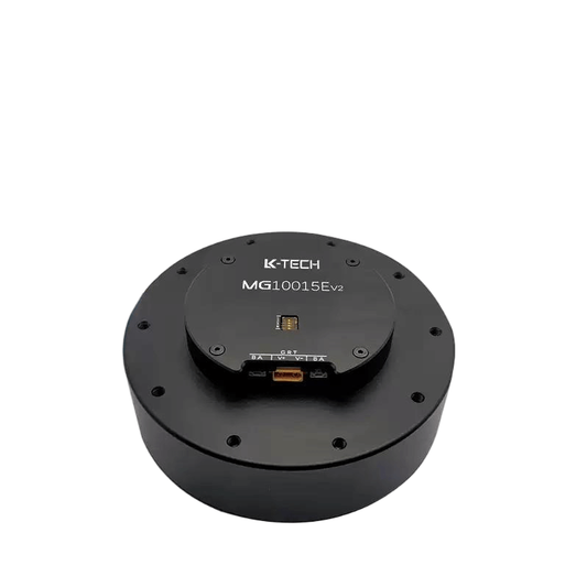 LKMTECH MG10015E-i10-V2 brushless motor with integrated reducer, top view showing labeled cover and ports