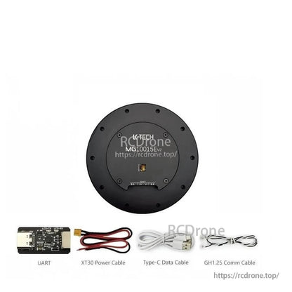 Package contents: MG10015E motor plus UART board, XT30 power cable, Type-C data cable, GH1.25 comm cable