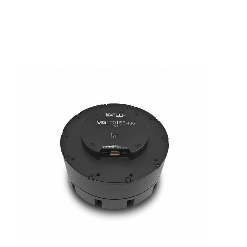 LKMTECH MG10015E-i36-V3 48V integrated reducer motor, top view with RS485/CAN port opening