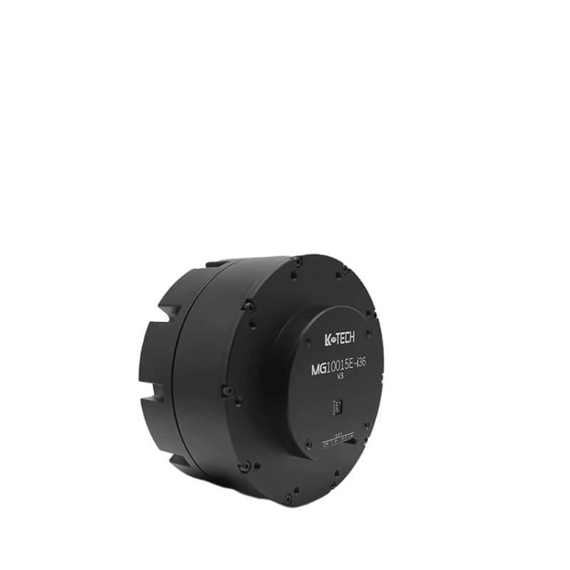 LKMTECH MG10015E-i36-V3 integrated reducer motor, angled side view showing housing and cover screws