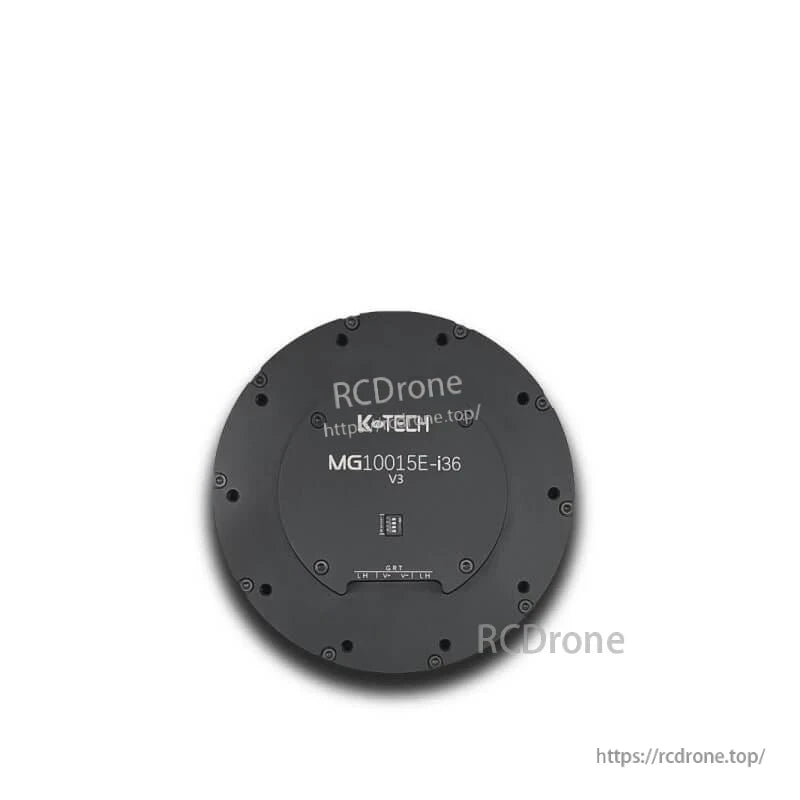Top-down view of MG10015E-i36 V3 motor cover showing model text and small encoder interface header