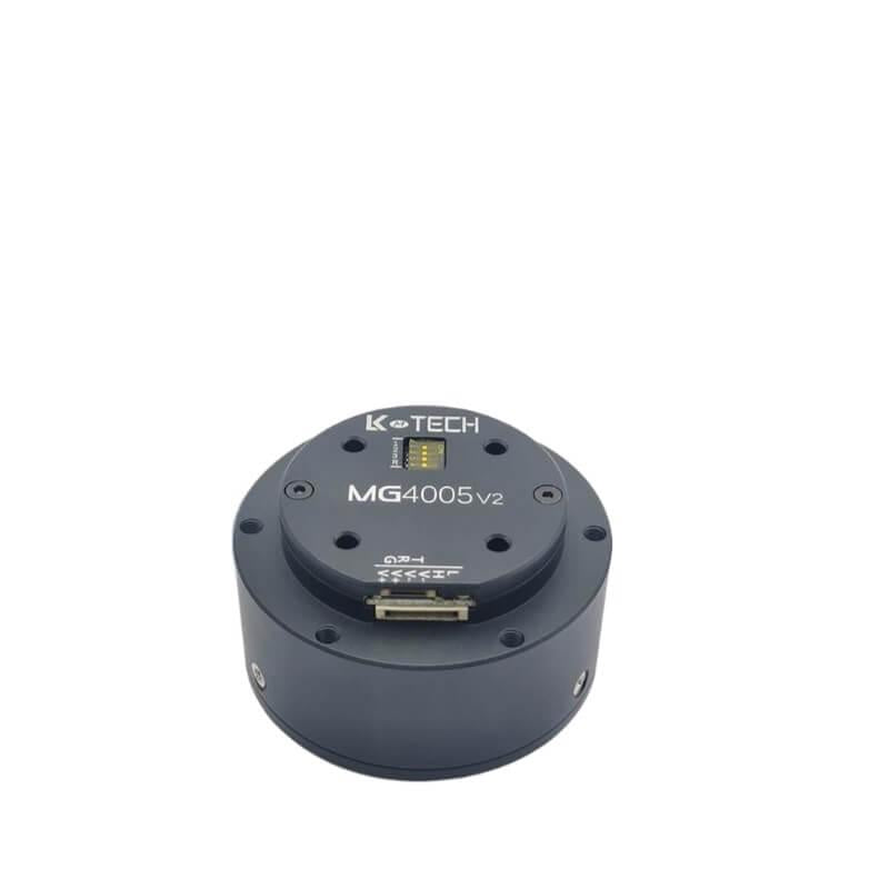 LKMTECH MG4005-V2 brushless motor with 1:10 reducer, top view showing MG4005v2 label and connector