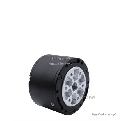 Angled output-side view of gear motor with silver flange and black housing profile