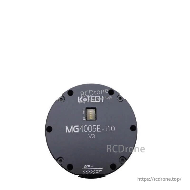 MG4005E-i10 V3 end-cap label close-up with alignment arrow and status window