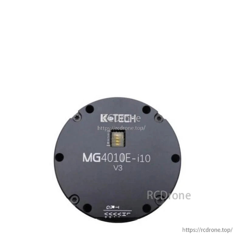 Top-down view of LKMTECH MG4010E-i10 V3 motor end cap with model marking and encoder connector slot