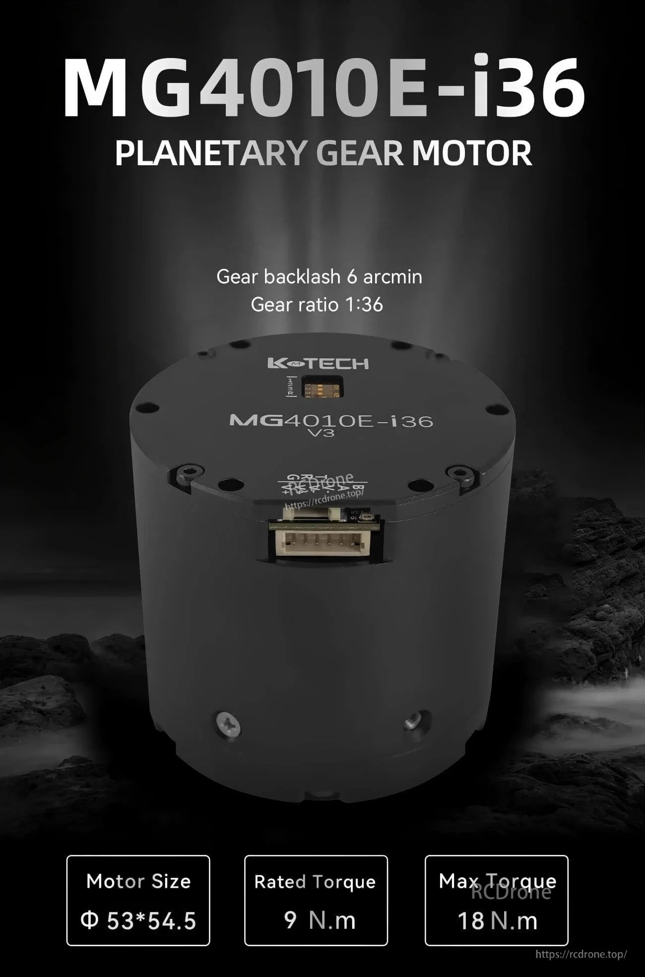 LKMTECH MG4010E-i36-V3 planetary gear motor with 1:36 ratio and 6 arcmin backlash, 24V actuator body