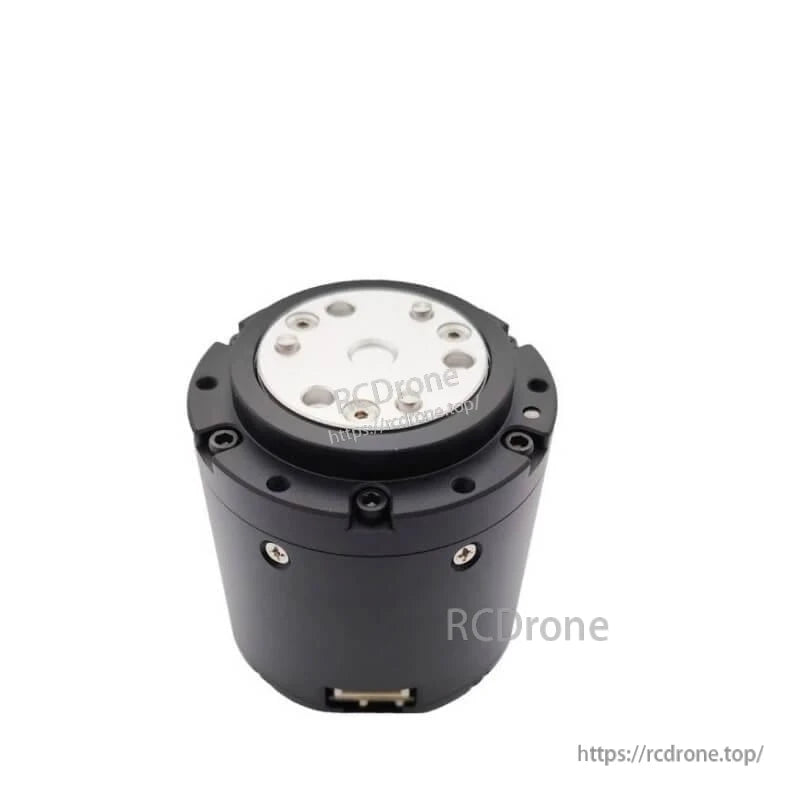 Front output flange of MG4010E-i36-V3 gear motor, silver mounting plate with multiple bolt holes