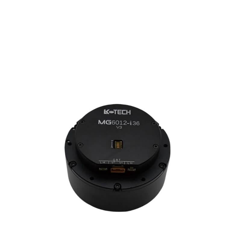 LKMTECH MG6012-i36-V3 motor with planetary reducer, top view showing RS485/CAN port area