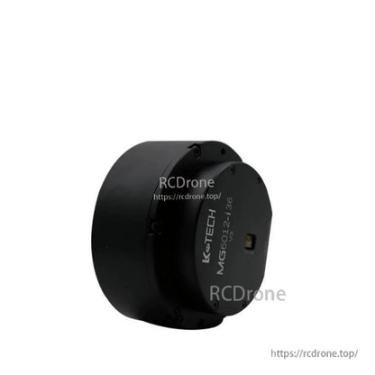 LKMTECH MG6012-i36-V3 motor side angle view showing cylindrical housing and faceplate screws