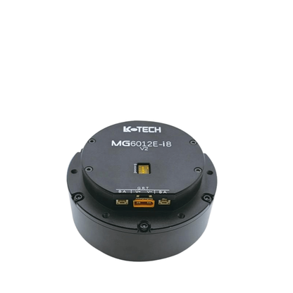 LKMTECH MG6012E-i8-V2 48V motor with planetary reducer, top view showing RS485/CAN connector ports