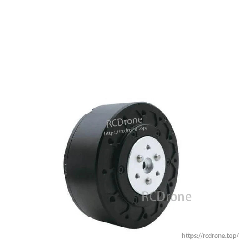 Angled side view of MG6012E-i8-V2 motor with 1:8 planetary gearbox housing and output flange