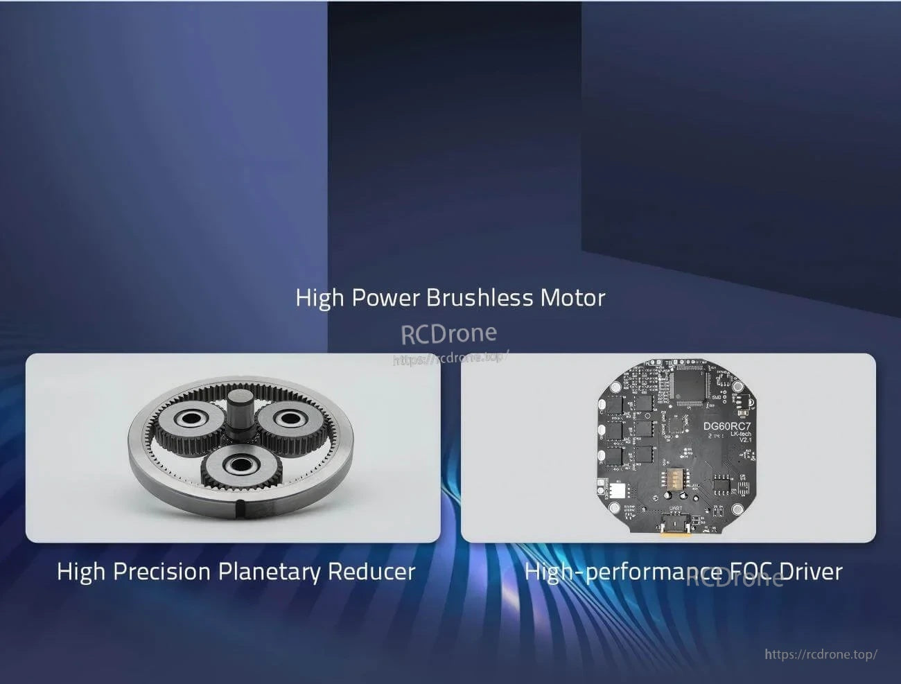 Planetary gearbox set and DG60RC7 FOC driver board overview for MG6012E-i8-V2 actuator system