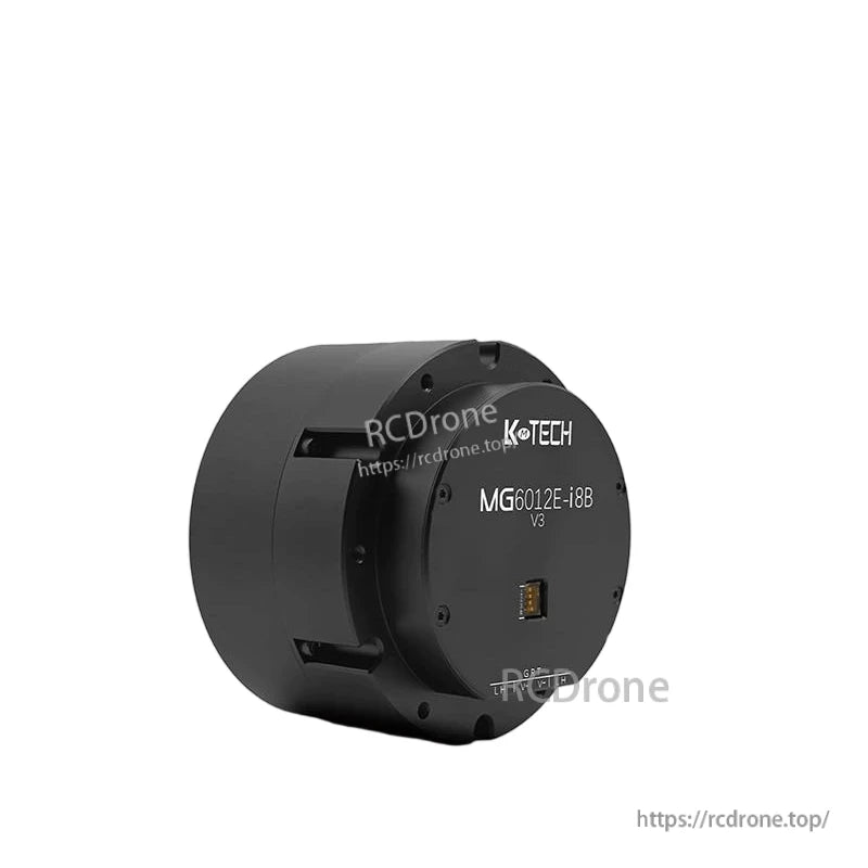 Angled view of LKMTECH MG6012E-i8B V3 48V planetary gear motor housing with connector on end cap