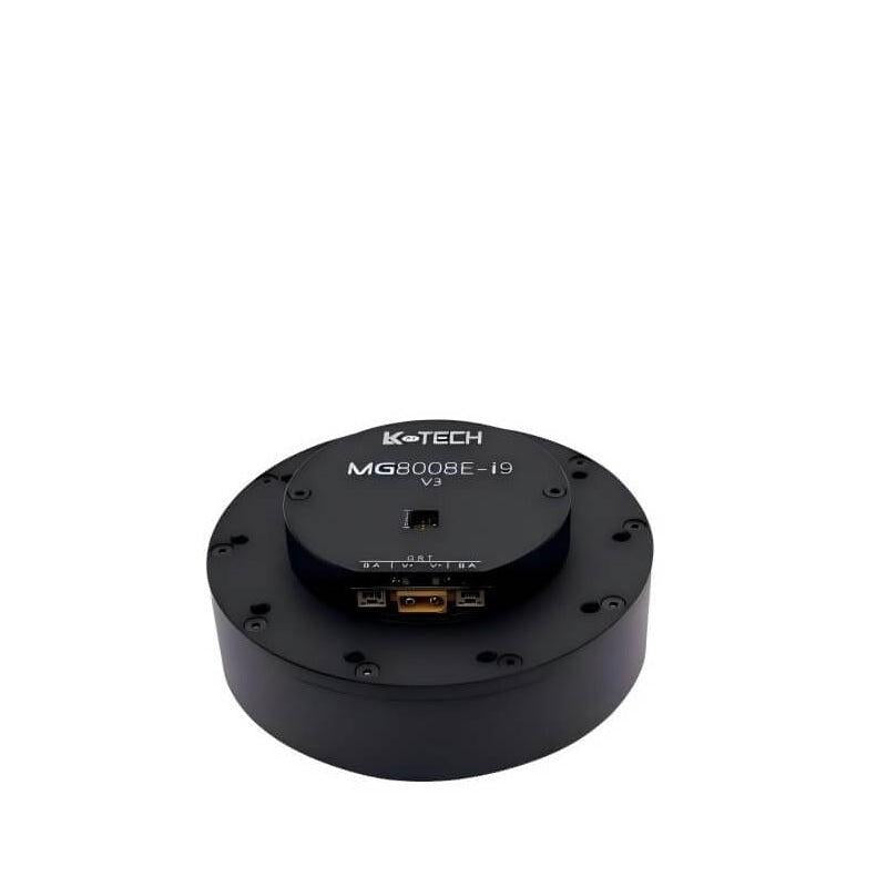 LKMTECH MG8008E-i9-V3 brushless gear motor with encoder, top view showing RS485/CAN ports