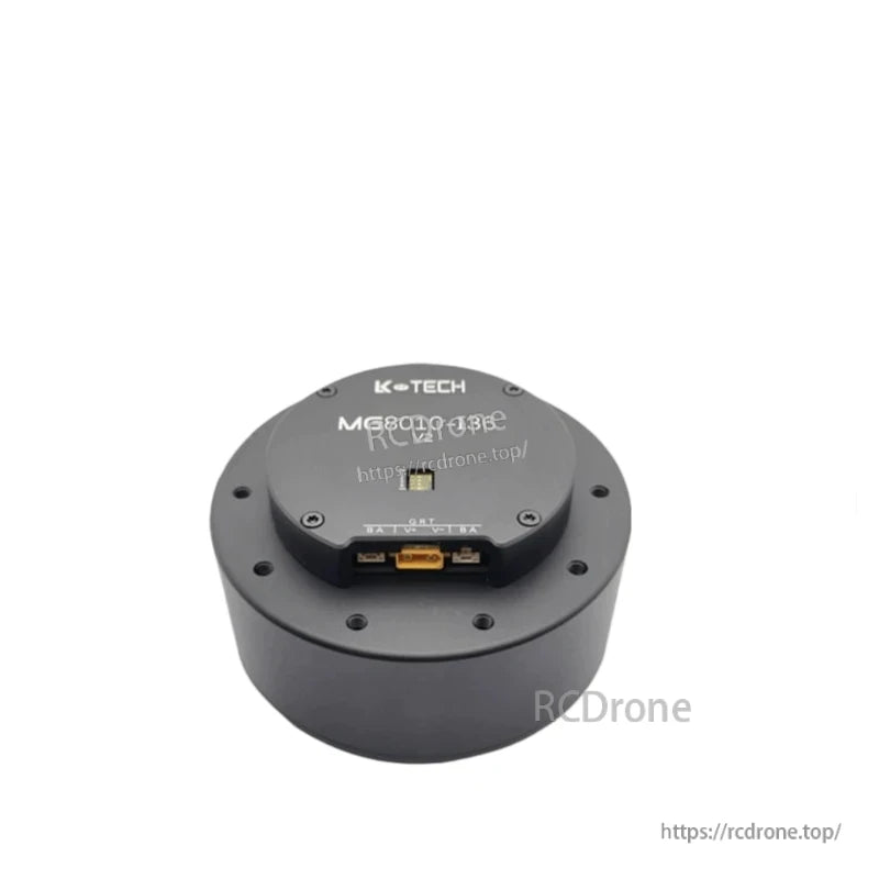 LKMTECH MG8010-i36-V2 brushless geared motor front view with three bottom connectors and pin labels