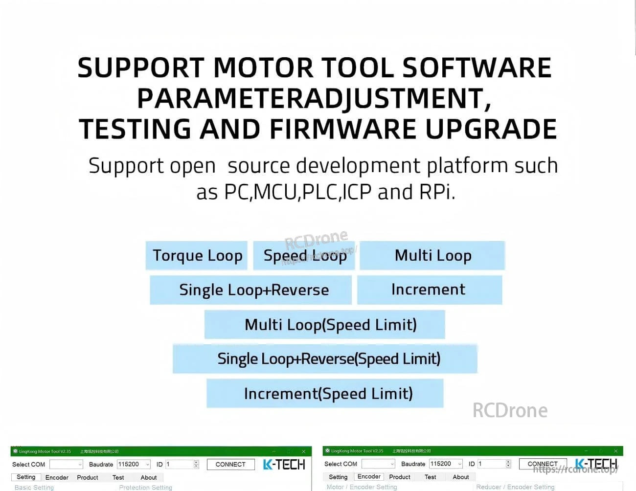 Motor tool software feature slide for parameter adjustment, testing, and firmware upgrade support
