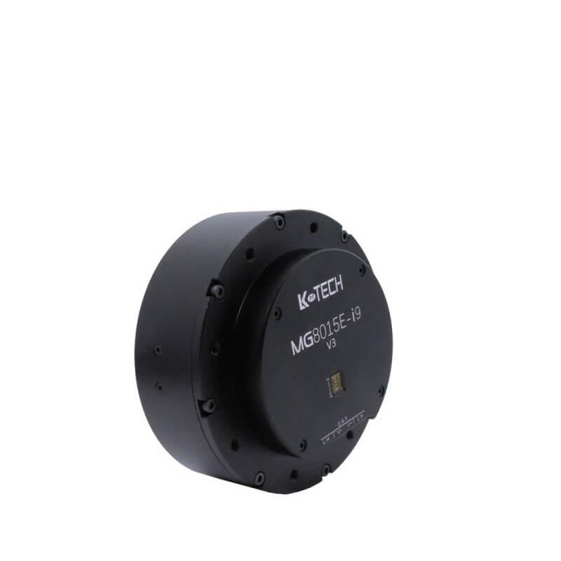 LKMTECH MG8015E-i9-V3 planetary reducer motor angled side view showing compact cylindrical housing