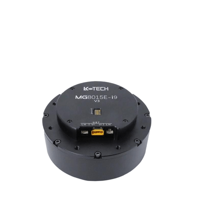 LKMTECH MG8015E-i9-V3 48V planetary reducer motor, top view with RS485/CAN encoder ports
