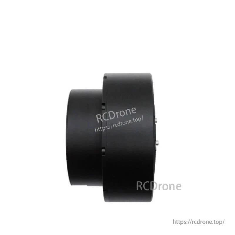 Side profile of compact cylindrical motor and gearbox assembly, black anodized housing