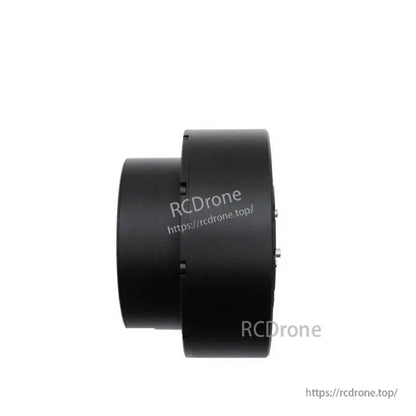 Side profile of compact cylindrical motor and gearbox assembly, black anodized housing