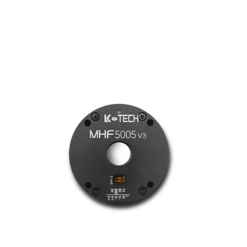 LKMTECH MHF5005-V3 servo motor front face, center bore and RS485/CAN pin markings