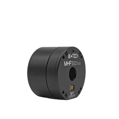 Angled view of LKMTECH MHF5015-V3 cylindrical motor housing with top plate and mounting screws