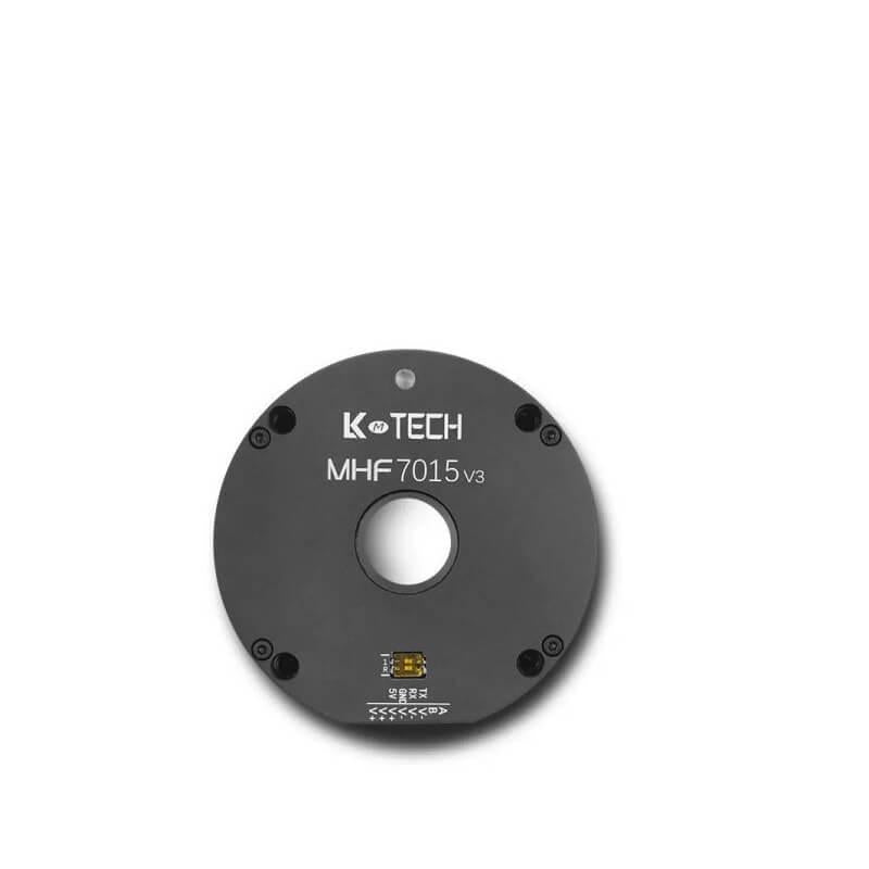 LKMTECH MHF7015-V3 motor front face with center bore and encoder/IO header at bottom
