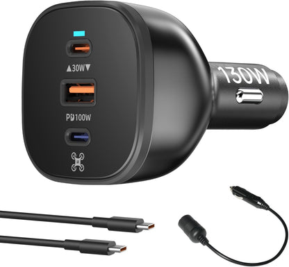 LKTOP 130W Drone Car Charger for DJI, LKCC-100P, 3-Port USB-C/USB-A, 100W C1, 12-24V Vehicle Fast Charger