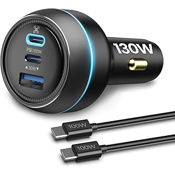 LKTOP 130W Drone Car Charger for DJI, LKCC-100P, 3-Port USB-C/USB-A, 100W C1, 12-24V Vehicle Fast Charger